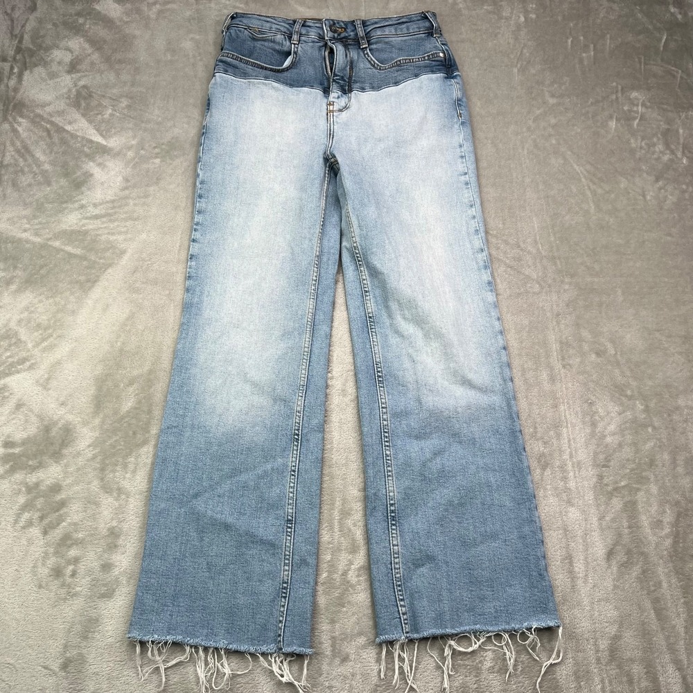Pilcro Jeans Womens 26 Blue Two Tone‎ Wide Leg Relaxed Fit Faded Stretch Denim